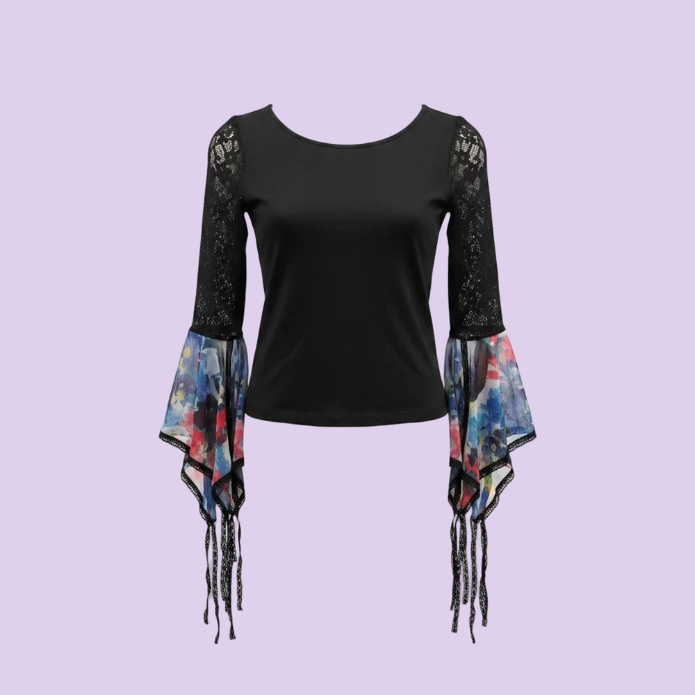 Mixed Media Bell Sleeve Top